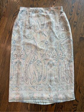 TALBOTS Vintage 100% Silk Pastel Paisley Print Midi Wrap Skirt